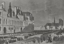 Barricades and artillery park of the Communards, Place de l'Hôtel de Ville, Paris Commune, 1871. Creator: Enrique Laporta Valor