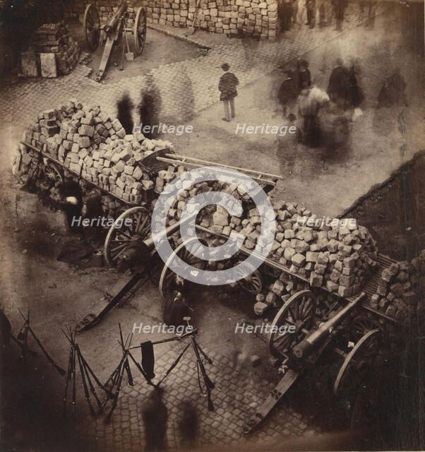 Barricades de la Commune, avril 71. Coin de la place Hotel de Ville & de la rue de Rivoli, 1871. Creator: Pierre-Ambrose Richebourg.