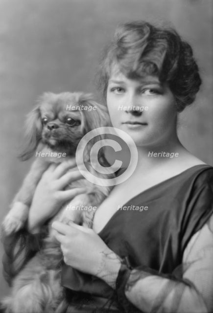 Barry, Constance, Miss, with dog, portrait photograph, 1914 Dec. 17. Creator: Arnold Genthe.