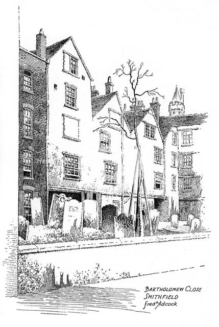 Bartholomew Close, Smithfield, London, 1912.Artist: Frederick Adcock