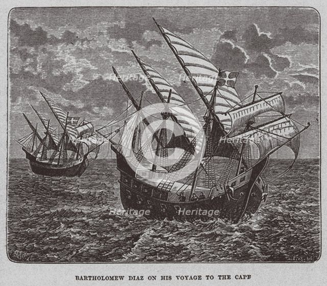Bartholomew Diaz on his voyage to South Africa, 1878. Artist: Anonymous  