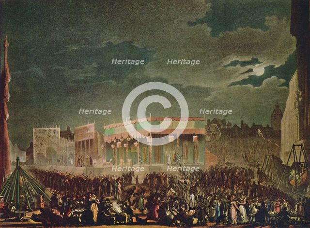 'Bartholomew Fair: From the Outside', 1942. Artists: Thomas Rowlandson, Augustus Charles Pugin.