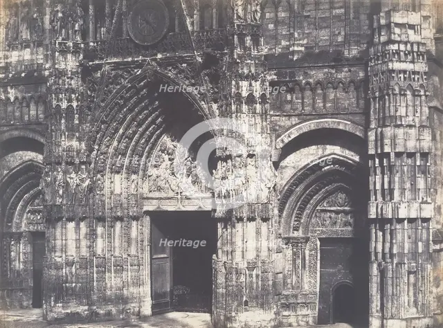 Bas du Portail, Côté de la Place, Cathédrale de Rouen, 1852-54. Creator: Edmond Bacot.