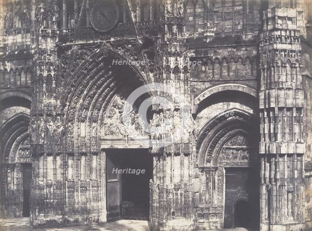 Bas du Portail, Côté de la Place, Cathédrale de Rouen, 1852-54. Creator: Edmond Bacot.