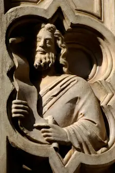 Bas-relief depicting a prophet, Loggia del Bigallo, Florence Italy, 14th century. Creator: LTL