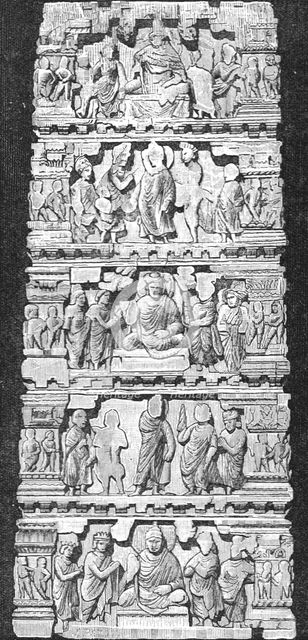 'Bas-relief from an Indian Temple; Notes on the Ancient Temples of India', 1875. Creator: Unknown.