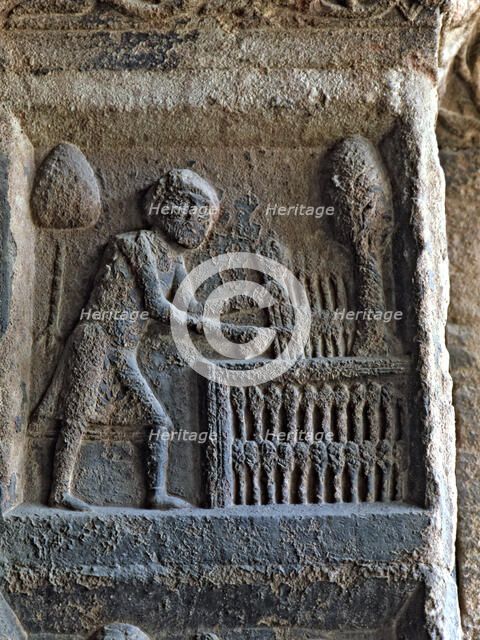 Bas-relief in the arch of the façade of the Monastery of Santa Maria de Ripoll in which the 12 mo…