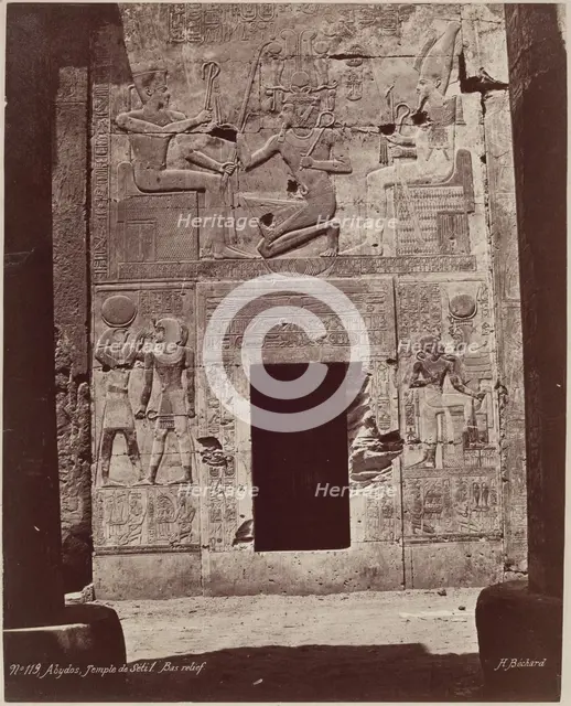 Bas Relief on Temple of Seti I at Abydos, late 19th century. Creator: Henri Bechard.