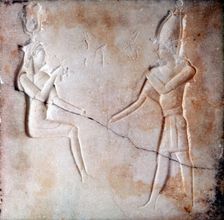 Bas-relief showing the gods Isis and Osiris, Ptolemaic period, Ancient Egypt, 323-30 BC
