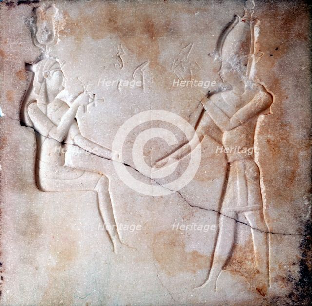 Bas-relief showing the gods Isis and Osiris, Ptolemaic period, Ancient Egypt, 323-30 BC. Artist: Unknown