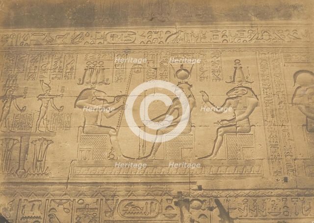 Bas-reliefs de la façade du Temple de Dendérah (Tentyris), 1849-50. Creator: Maxime du Camp.