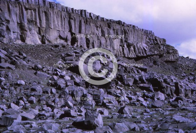 Basalt cliffs beside Dettifoss, North Iceland, 20th century.  Artist: CM Dixon.
