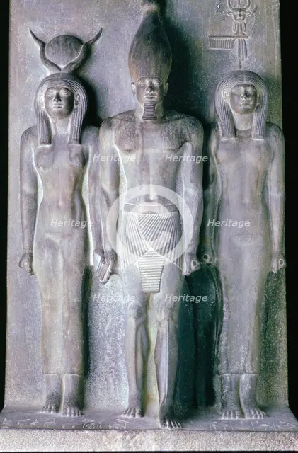 Basalt statue of the Pharaoh Menkaura, Cairo Museum, Egypt. Creator: Tony Evans.