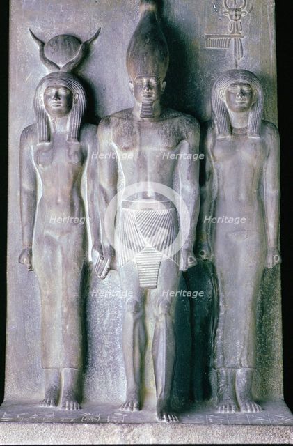 Basalt statue of the Pharaoh Menkaura, Cairo Museum, Egypt. Creator: Tony Evans.