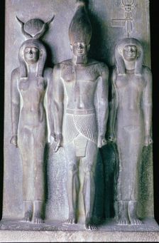 Basalt statue of the Pharaoh Menkaura, Cairo Museum, Egypt. Creator: Tony Evans