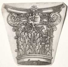 Base and Capital with Putti, c.1525-1550. Creator: Master G. A. with the man-trap (Italian, active 1525-50)