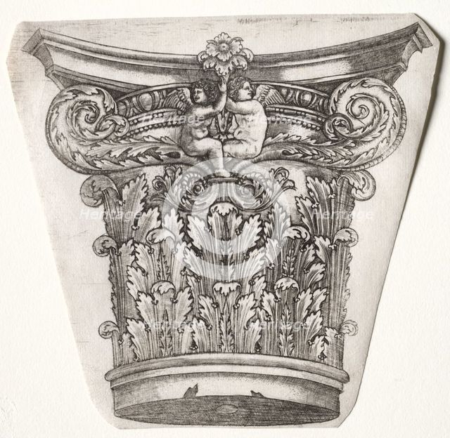Base and Capital with Putti, c.1525-1550. Creator: Master G. A. with the man-trap (Italian, active 1525-50).