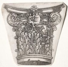 Base and Capital with Putti, c.1525-1550. Creator: Master G. A. with the man-trap (Italian, active 1525-50)