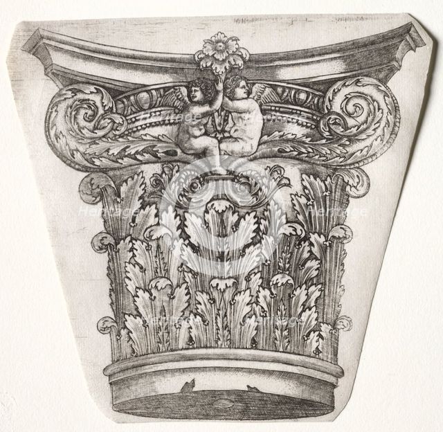 Base and Capital with Putti (capital), c.1525-1550. Creator: Master G. A. with the man-trap (Italian, active 1525-50).