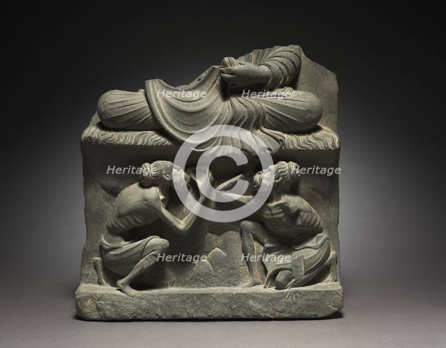 Base for a Seated Buddha with Figures of Ascetics, 2nd half of the 2nd Century. Creator: Unknown.