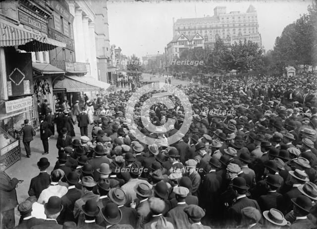 Baseball, Professional - Crowds At Scoreboard, 1912. Creator: Harris & Ewing.