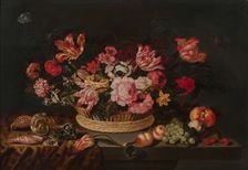 Basket of flowers and shells , 1639