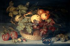 Basket of Fruit and Admiral Butterfly on Stone Table 1610. Artist: Joannes Busschaert