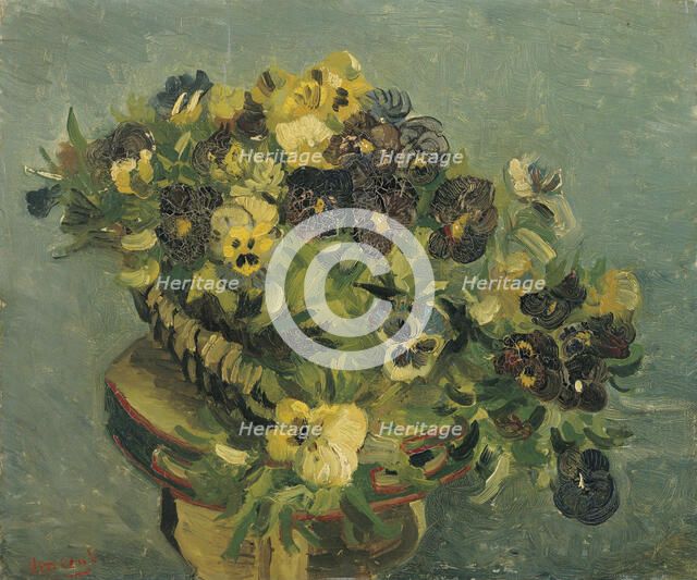 Basket of pansies on a small table, 1887. Artist: Gogh, Vincent, van (1853-1890)