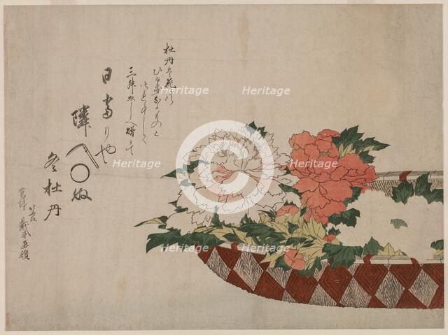 Basket of Peonies, 1810 or 1814. Creator: Katsushika Hokusai (Japanese, 1760-1849).