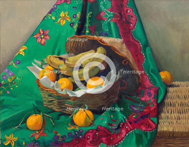 Basket of tangerines and bananas, 1923. Creator: Vallotton, Felix Edouard (1865-1925).