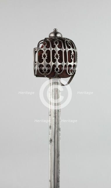Basket-Hilted Broadsword with Scabbard (Claymore), Scotland, c. 1750. Creator: Unknown.