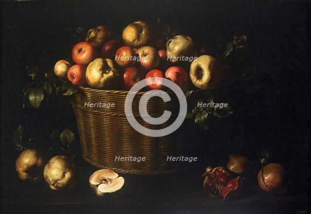 Basket with Apples, Quinces and Pomegranates. Artist: Zurbarán, Juan de (1620-1649)