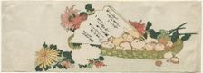 Basket with Fan, Chrysanthemums, and Mushrooms, early 1800s. Creator: Katsushika Hokusai (Japanese, 1760-1849), attributed to