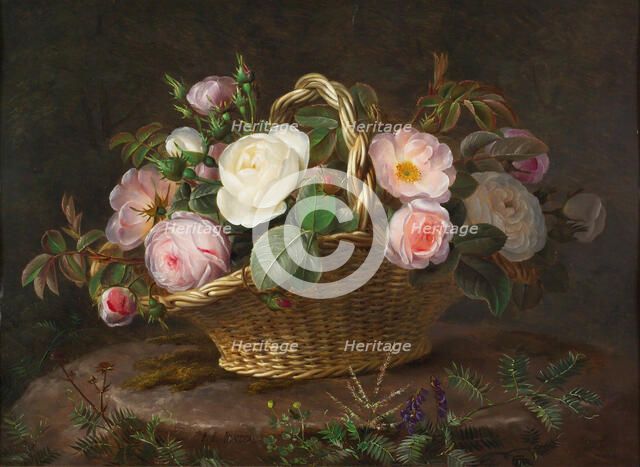 Basket with flowers, c. 1843. Creator: Jensen, Johan Laurentz (1800-1856).