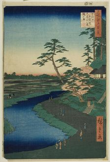 Basho's Hut on Camellia Hill Beside the Aquaduct at Sekiguchi, from the series "One Hundred...,1857. Creator: Ando Hiroshige