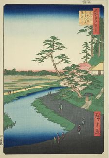 Basho's Hut on Camellia Hill Beside the Aquaduct at Sekiguchi (Sekiguchi josui-bata..., 1857. Creator: Ando Hiroshige