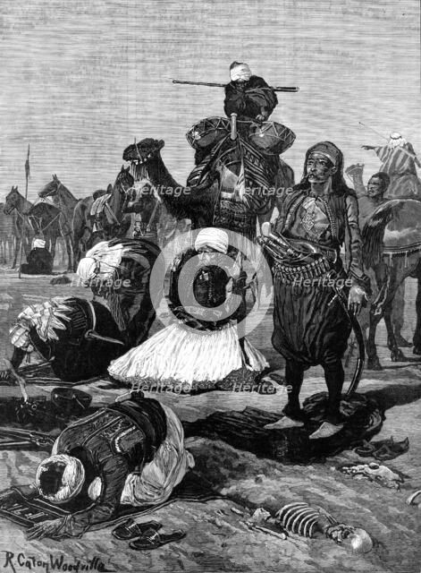 Bashi-Bazouks on the march: a halt for prayer, 1883. Creator: Unknown.
