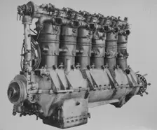 Basse & Selve BuS IV aircraft engine (German) from World War 1, exhaust side, 1918. Creator: Air Ministry