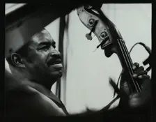 Bassist Eddie Jones at the Capital Radio Jazz Festival, Knebworth, Hertfordshire, 1982. Creator: Denis Williams