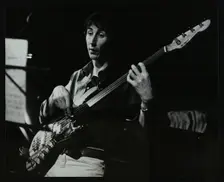Bassist Steve Cook playing at The Stables, Wavendon, Buckinghamshire. Creator: Denis Williams
