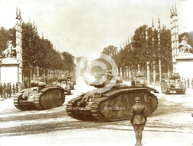 Bastille Day military review, Champs Elysees, Paris, 1930s(?). Artist: Unknown