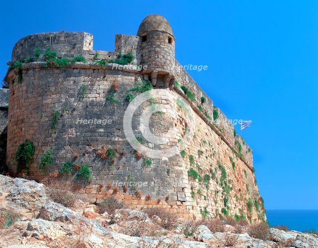 Bastion walls, the Fortezza, Rethymnon, Crete, Greece. Creator: Peter Thompson.