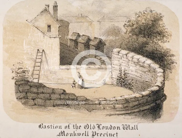 Bastion of London Wall near Monkwell Street, City of London, 1840. Artist: Anon