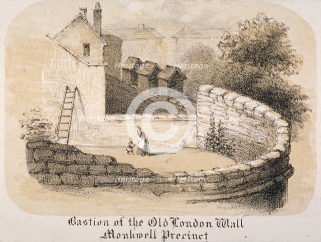 Bastion of London Wall near Monkwell Street, City of London, 1840. Artist: Anon