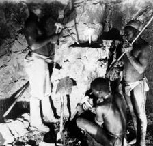 Basuto miners in De Beers diamond mines, Kimberley, South Africa, c1885. Artist: Anon