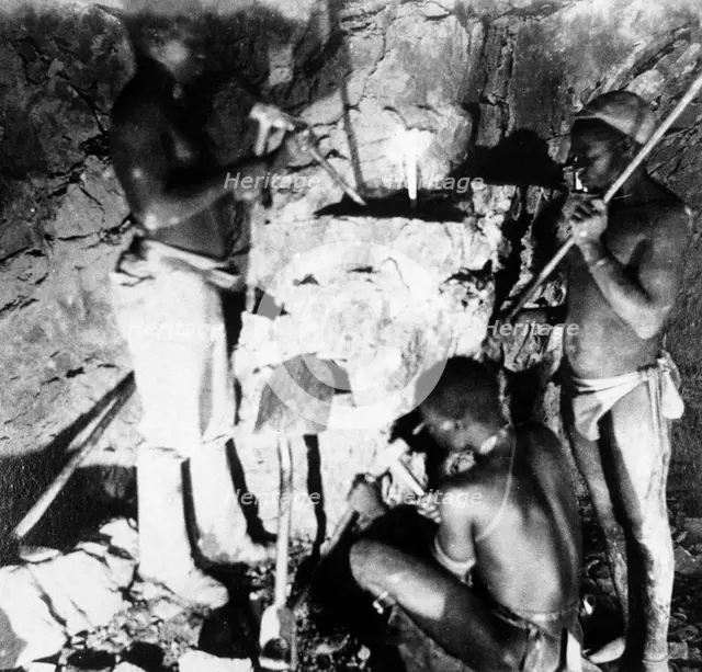Basuto miners in De Beers diamond mines, Kimberley, South Africa, c1885. Artist: Anon
