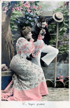 Be Careful vintage French postcard, c1900