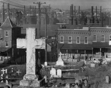 Bethlehem graveyard and steel mill, Pennsylvania, 1935. Creator: Walker Evans