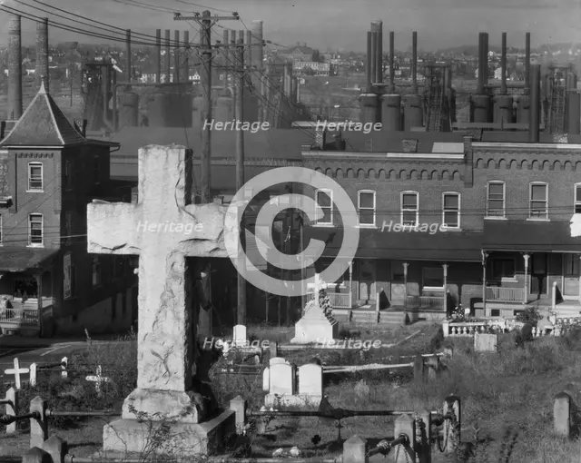 Bethlehem graveyard and steel mill, Pennsylvania, 1935. Creator: Walker Evans.