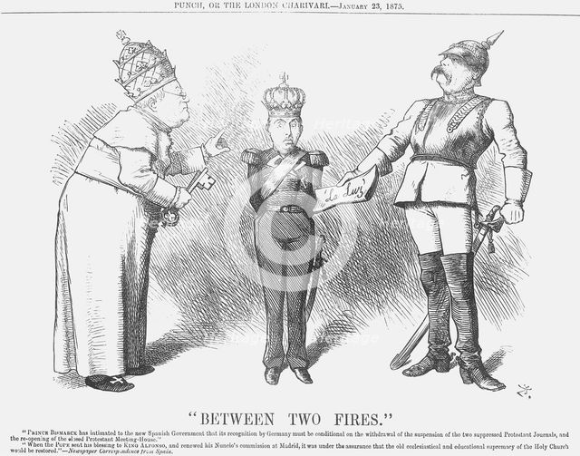 "Between Two Fires", 1875. Creator: Joseph Swain.
